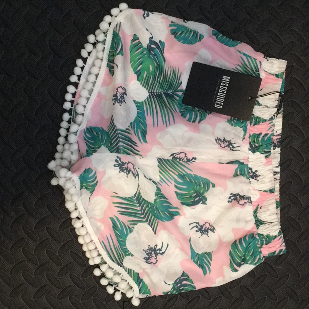 Missguided tropical pom pom shorts